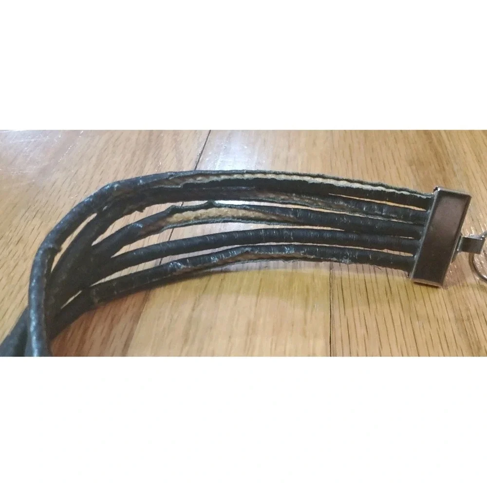 Black Leather &‎ Multi Color Wood and Plastic Beads Chain Belt Boho Hippie